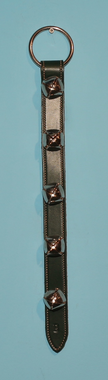 Wide 20 in Stitched Strap - 5 Plated Bells - Lg Ring - Belsnickel